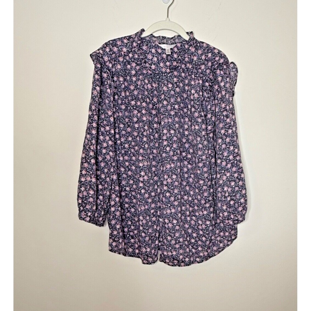Lauren Conrad‎ 2X Blue Pink Floral Ruffle Button Blouse Soft Girl Bloomcore